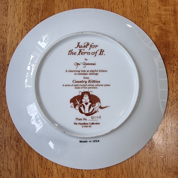 Hamilton 1988 Cat Plate "Just For The Fern Of It" Country Kitties - Picture 3 of 6